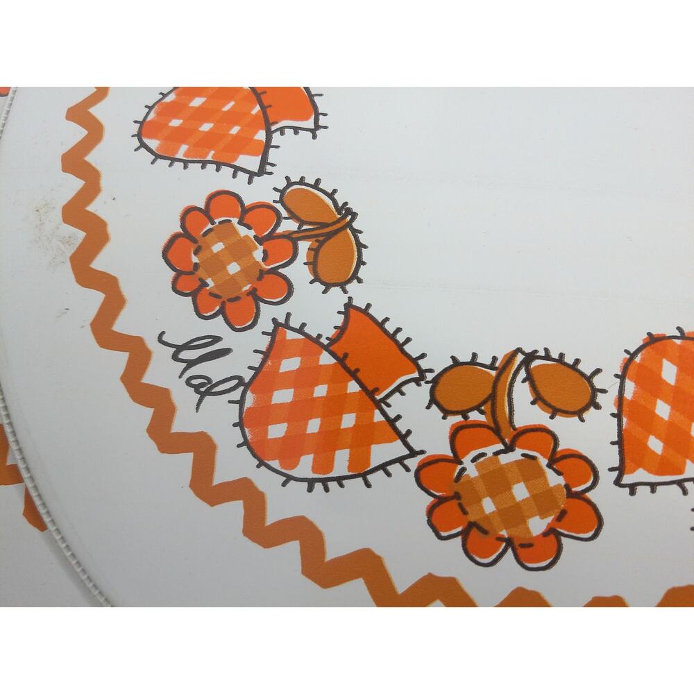 Vintage 70s Orange Mushroom Placemats Retro Floral Oval Table Mats Set of 4 - Picture 6 of 9